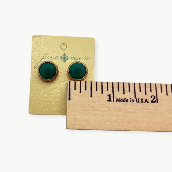NWT Jane Marie Antique Gold Opal Green Stud Earrings, Teal - Picture 5 of 6